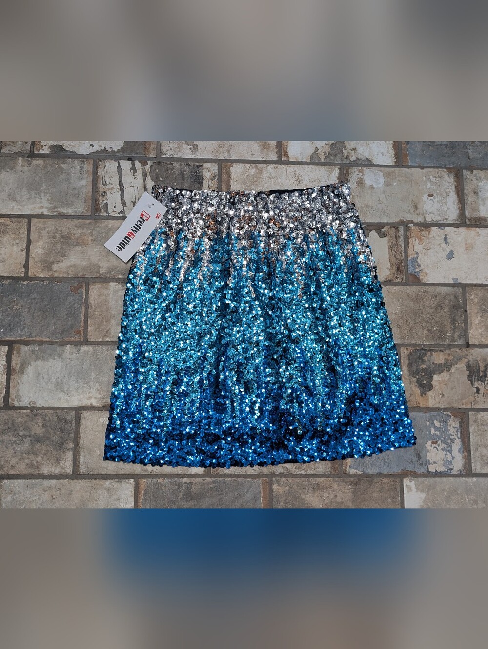 PrettyGuide Silver & Blue Ombre Sequin Sparkle Bodycon Mini Skirt Women's Medium